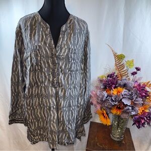ZOZO Gray Geo Print Henley Tunic Blouse Boho Long Sleeve Size L
